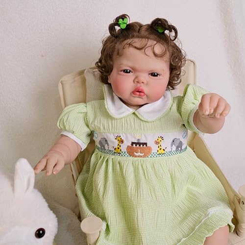 ROSHUAN Reborn Babypuppen Mädchen 24 Zoll 60 cm Realistische Reborn Kleinkindpuppen Echte Größe Weicher Körper Gewichtetes Lockiges Haar Lebensechte Neugeborene Kleinkind Babypuppe Handgemachtes von ROSHUAN