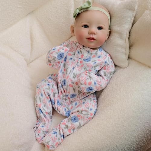 ROSHUAN Reborn Babypuppen Mädchen 48,3 cm Augen Offen Realistische Neugeborene Babypuppe Ganzkörper Silikon Vinyl Real Life Size Soft Body Babys mit Fütterung Spielzeug von ROSHUAN