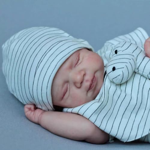 ROSHUAN Reborn Babypuppen Silikon Ganzkörper 18 Zoll Realistische Babypuppe Anatomisch Korrekt Schlafender Junge Lebensechte Neugeborene Babys Puppen Reborn Puppe Spielzeug für Kinder Geschenke von ROSHUAN