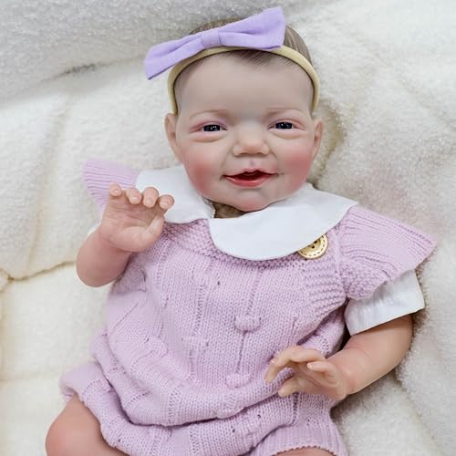 ROSHUAN Reborn Babypuppen Silikon Ganzkörper - 50,8 cm süß lächelnd realistische Neugeborene Babypuppe Mädchen, die echt aussehen Reborn Puppen mit Spielzeugzubehör für Kinder ab 3 Jahren ROSHUAN Reborn Babypuppen Silikon Ganzkörper - 50,8 cm süß lächelnd realistische Neugeborene Babypuppe Mädchen, die echt aussehen Reborn Puppen mit Spielzeugzubehör für Kinder ab 3 Jahren von ROSHUAN