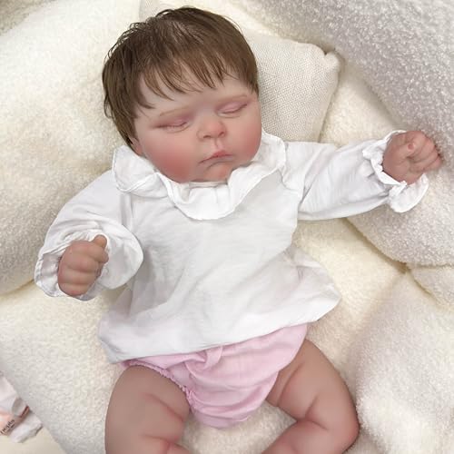 ROSHUAN Reborn Babypuppen Silikon Ganzkörper Mädchen Pfirsiche 50,8 cm mollige realistische Babypuppe schlafende Mädchen Real Life Neugeborene Babys Puppen mit Spielzeugzubehör für Kinder ab 3 Jahren von ROSHUAN
