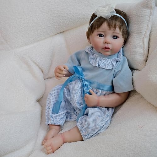 ROSHUAN Reborn Babypuppen Silikon Ganzkörper Vinyl Mädchen 48,3 cm lebensechte Neugeborene Babypuppen die echt aussehen Puppe Augen öffnen realistische Babypuppe Spielzeug Geschenke für Kinder ab 3 von ROSHUAN