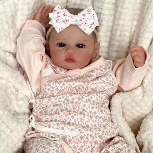 ROSHUAN Reborn Babypuppen Silikon Ganzkörper Vinyl Wiese 19 Zoll Realistische Reborn Wasserdichte Babypuppe Mädchen, die Echte Adern Aussehen Lebensechte Neugeborene Babypuppe für Kinder Geschenke von ROSHUAN