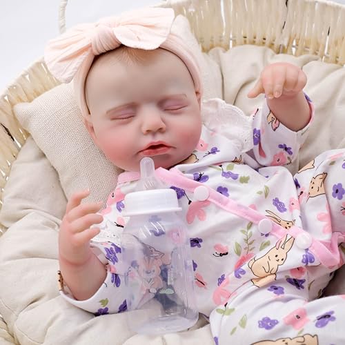 ROSHUAN Reborn-Babypuppen aus Silikon, handgefertigt, weicher Körper, lebensecht, für Neugeborene, schlafendes Mädchen, Vinyl, gewichtete Mädchenpuppen für Kinder ab 3 Jahren ROSHUAN Reborn-Babypuppen aus Silikon, handgefertigt, weicher Körper, lebensecht, für Neugeborene, schlafendes Mädchen, Vinyl, gewichtete Mädchenpuppen für Kinder ab 3 Jahren von ROSHUAN