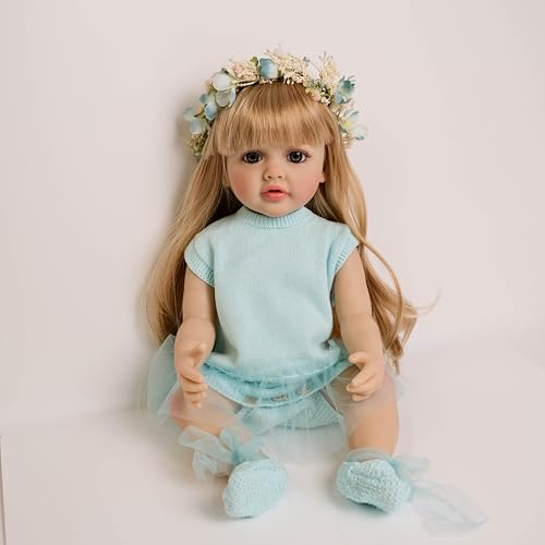 ROSHUAN Reborn Kleinkind Puppen Mädchen 22 Zoll 55 cm Lebensechte Realistische Babypuppen Die Echt Aussehen Kleinkind Reborn Baby Puppen Silikon Vollkörper Vinyl Kleinkind Puppen Spielzeug Geschenke von ROSHUAN