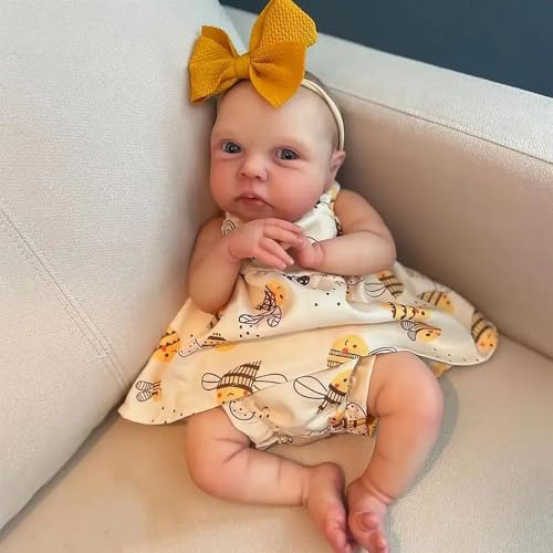 ROSHUAN Reborn Mädchen Puppen 19 Zoll Lebensgröße Realistische Neugeborene Babypuppen mit Blauen Augen, Die Real Lebendig Aussehen Weicher Stoff Körper Lebensechte Baby Puppe Spielzeug von ROSHUAN