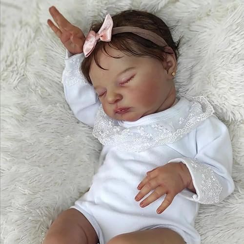 ROSHUAN Reborn Neugeborene Baby Puppen Schlafendes Mädchen 48 cm Lebensechte Baby Puppe Die Wie Das Echte Leben Aussieht Reborn Anatomisch Korrekte Baies Puppen Silikon Ganzkörpergewichts Spielzeug von ROSHUAN