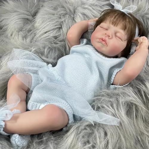 ROSHUAN Reborn Neugeborene Baby Puppen Silikon Ganzkörper 20 zoll 50 cm Realistische Neugeborene Schlafende Mädchen Silikon Baby Puppen, Die Wie Das Echte Leben Aussehen Adorable Bebe Doll Rooted Hair von ROSHUAN