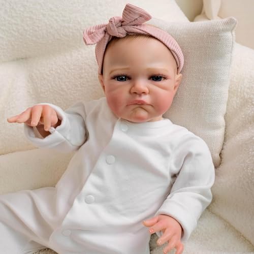 ROSHUAN Reborn Neugeborene Puppen Augen Offen 20 Zoll 50 cm Lebensecht Realistische Silikon Baby Puppen Mit Stoff Körper Handmade Posable Real Life Like Infant Baby Mit Fütterung Spielzeug von ROSHUAN