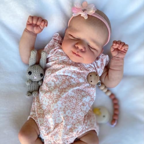 ROSHUAN Reborn Puppen Mädchen Pascale 18 Zoll Realistische Neugeborene Babypuppe Mit Weichem Silikon Vinyl Körper Lebensechte Schlafende Babypuppen Für Kinder Alter 3+ (Geschlossene Augen) von ROSHUAN