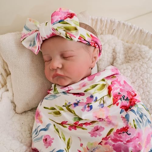 ROSHUAN Reborn Puppen Schlafendes Mädchen - 19 Zoll Realistische Neugeborene Baby Puppe Handgefertigt Waschbar Weichen Vinyl Körper, Reborn Babypuppe Sieht aus wie EIN echtes Baby von ROSHUAN