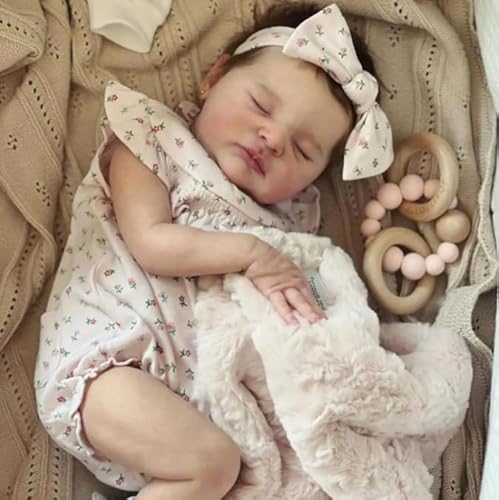 ROSHUAN Reborn Puppen Silikon Ganzkörper Mädchen 20 zoll 50 cm Realistische Reborn Baby Puppen Neugeborene Schlafende Babys Weiches Vinyl Beschwert Echt Aussehendes Lebensechtes Baby Mädchen Spielzeug von ROSHUAN