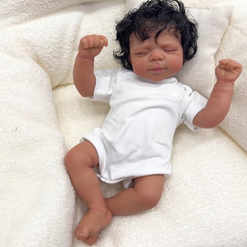 ROSHUAN Schlafende Babypuppen für Neugeborene, 45,7 cm, realistische Reborn-Puppe, Silikon, Ganzkörper-Puppe, weich, beschwert, lebensecht aussehendes Bebe-Mädchen mit verwurzeltem Haar ROSHUAN Schlafende Babypuppen für Neugeborene, 45,7 cm, realistische Reborn-Puppe, Silikon, Ganzkörper-Puppe, weich, beschwert, lebensecht aussehendes Bebe-Mädchen mit verwurzeltem Haar von ROSHUAN
