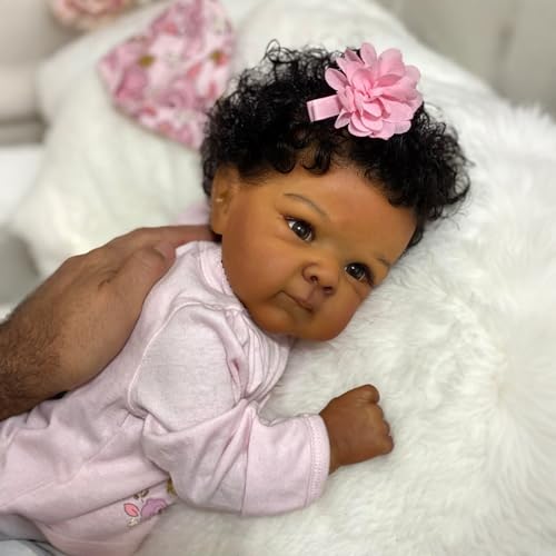 ROSHUAN Schwarz Reborn Baby Puppen African American 18 Zoll 48 cm Realistisch Aussehendes Schwarzes Mädchen Real Life Silikon Baby Puppen, Die Wie Neugeborenes Bebe Mit Stoffkörper Aussehen ROSHUAN Schwarz Reborn Baby Puppen African American 18 Zoll 48 cm Realistisch Aussehendes Schwarzes Mädchen Real Life Silikon Baby Puppen, Die Wie Neugeborenes Bebe Mit Stoffkörper Aussehen von ROSHUAN