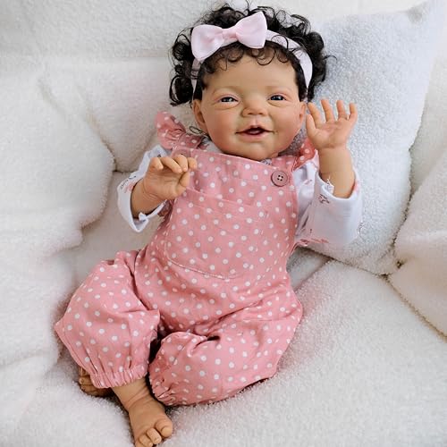 ROSHUAN Schwarze Reborn Babypuppen Silikon Ganzkörper Mädchen 50,8 cm afrikanische realistische lebensechte Babypuppe, die echte Neugeborene Puppen mit lockigem Haar für Kinder Geschenke aussehen ROSHUAN Schwarze Reborn Babypuppen Silikon Ganzkörper Mädchen 50,8 cm afrikanische realistische lebensechte Babypuppe, die echte Neugeborene Puppen mit lockigem Haar für Kinder Geschenke aussehen von ROSHUAN