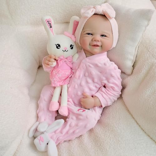 ROSHUAN Smiling Reborn Baby Dolls Girl 48.3 cm Anatomically Correct Baby Doll Full Body Silicone Vinyl Lifelike Realistic Newborn Dolls with Feeding Toy for Kids 3+ ROSHUAN Smiling Reborn Baby Dolls Girl 48.3 cm Anatomically Correct Baby Doll Full Body Silicone Vinyl Lifelike Realistic Newborn Dolls with Feeding Toy for Kids 3+ von ROSHUAN