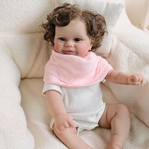 ROSHUAN Süßes Lächeln Reborn Baby Puppen Mädchen 20 Zoll 50 cm Vollsilikon-Baby-Puppen Die Wie Neugeborene Aussehen, Wach Bebe Weiches Vinyl Körper Gewichtet Realistisch Kleinkind Für Kinder 3+ von ROSHUAN