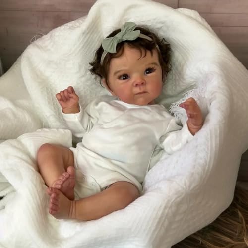 ROSHUAN Vollsilikon Vinyl Reborn Baby Puppen Bettie 18 Zoll 48 cm Realistische Reborn Mädchen Puppen Silikon Vollkörper Posable Lebensechte Neugeborene Babies Puppen Rooted Hair Kinder Geschenke von ROSHUAN