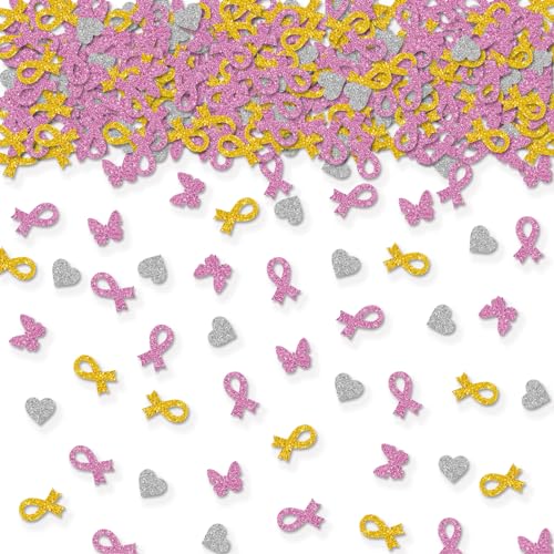 100 Stück Brustkrebs-Konfetti, rosa und silberfarbenes Glitzer-Hoffnungsband/Schmetterling-Tischkonfetti, Krebszellen und Viren, Papierstreuung für Krebs-Mottoparty, krebsfreie Party-Tischdekoration 100 Stück Brustkrebs-Konfetti, rosa und silberfarbenes Glitzer-Hoffnungsband/Schmetterling-Tischkonfetti, Krebszellen und Viren, Papierstreuung für Krebs-Mottoparty, krebsfreie Party-Tischdekoration von ROSTYAKZ