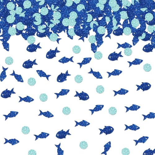 Fisch-Konfetti, blaues Glitzer-Angeltisch-Konfetti für Babyparty, The Big One Papierstreuung, erste Geburtstag/Ruhestandsparty, Tischdekoration, 100 Stück Fisch-Konfetti, blaues Glitzer-Angeltisch-Konfetti für Babyparty, The Big One Papierstreuung, erste Geburtstag/Ruhestandsparty, Tischdekoration, 100 Stück von ROSTYAKZ