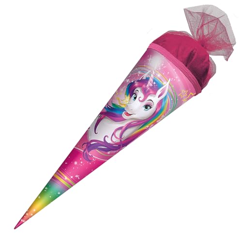 ROTH 10278779 Schultüte Einhornportrait 50 cm groß, runde Zuckertüte mit Tüllverschluss, Geschenkverpackung zur Einschulung, Pink von ROTH