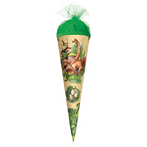 ROTH Geschenk-Schultüte klein Veganosaurus 22 cm - rund Tüllverschluss - Zuckertüte Schulanfang von ROTH