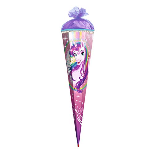 ROTH Schultüte Einhornportrait 85 cm groß - Glitter - 6-eckig Rot(h)-Spitze Tüllverschluss Glitzerborte & LED-Band - Zuckertüte Einhorn Glitzer von ROTH