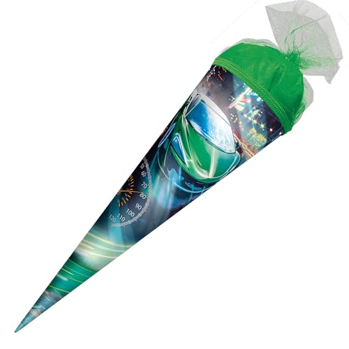 ROTH Schultüte Racing 50 cm groß, runde Zuckertüte mit Tüllverschluss, Geschenkverpackung zur Einschulung ROTH Schultüte Racing 50 cm groß, runde Zuckertüte mit Tüllverschluss, Geschenkverpackung zur Einschulung von ROTH