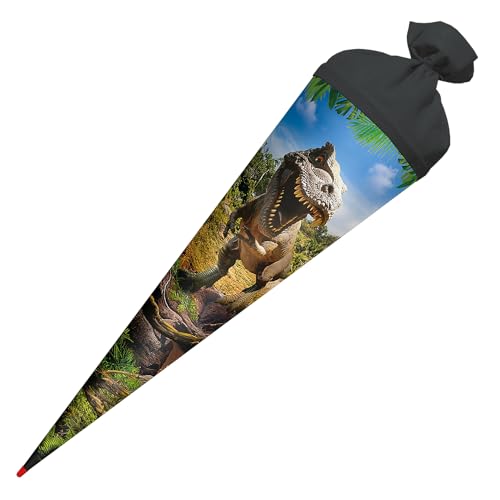 ROTH Schultüte Tyrannosaurus 70 cm groß, runde Zuckertüte mit Filzverschluss, Geschenkverpackung zur Einschulung von ROTH
