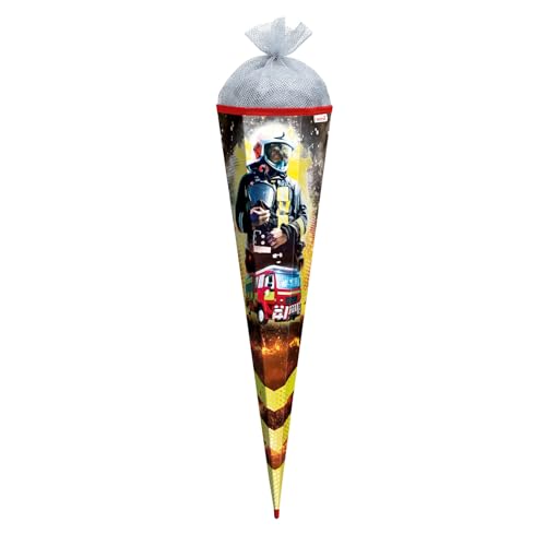 ROTH Schultüte groß Feuerwehrmann 85 cm- Folie & Silbertüll, eckig Rot(h)-Spitze Tüllverschluss - Zuckertüte Feuerwehrmann Schulanfang von ROTH