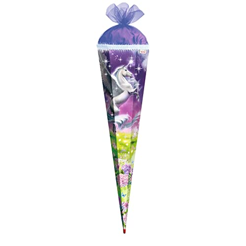 ROTH Schultüte groß Magic Pegasus mit Glitter und Borte 85 cm eckig Rot(h)-Spitze Tüllverschluss Zuckertüte Schulanfang von ROTH