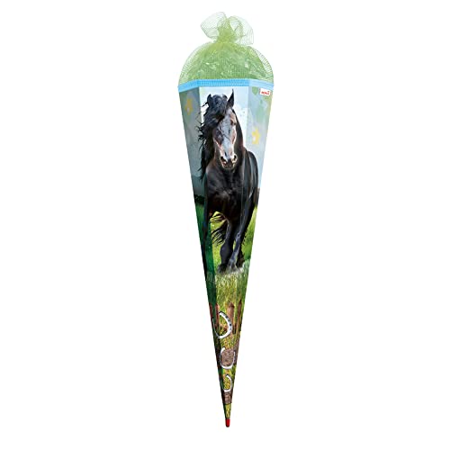 ROTH Schultüte groß Power Horse 85 cm mit Netzverschluss - 6-eckig Rot(h)-Spitze Tüllverschluss - Zuckertüte Schulanfang von ROTH