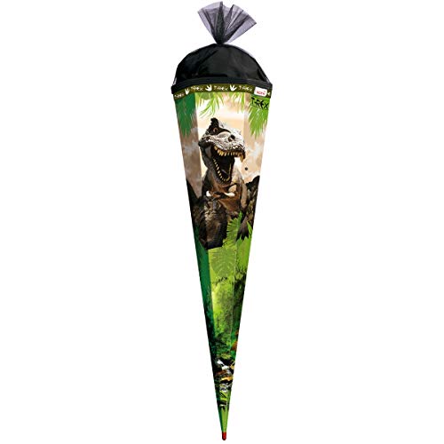 Roth 678770 - Schultüte Tyrannosaurus, 85 cm, 6 eckig, mit Textilborte, Verschluss aus Tüll und Sound von ROTH