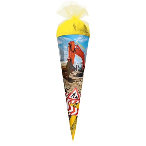ROTH Schultüte klein Achtung Bagger 50 cm - rund, Tüllverschluss - Zuckertüte ROTH Schultüte klein Achtung Bagger 50 cm - rund, Tüllverschluss - Zuckertüte von ROTH