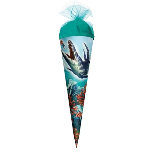 ROTH Schultüte klein Dino Mosasaurus 35 cm - rund,Tüllverschluss - Zuckertüte, Dino Mosasaurus, Schulanfang ROTH Schultüte klein Dino Mosasaurus 35 cm - rund,Tüllverschluss - Zuckertüte, Dino Mosasaurus, Schulanfang von ROTH