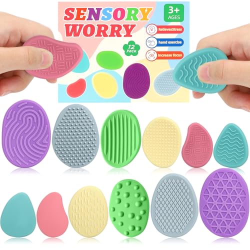 12 Stück Fidget Toys Sensory Stones, Texturierte Sorge Stein sensorische Spielzeug Kinder mit Autismus, Sensorik Spielzeug Anti Stress, Angst Relief sensorische Spielzeug für Kinder und Erwachsene von ROTKUSZ