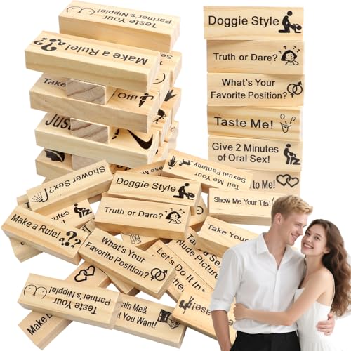 48 Stück Block Tower Spiel, Stapelspiel aus Holzblöcken for Paare, Super Freche Blockturm Spielblöcke, Jenga Spiel Erwachsene, Love & Naughty Stapelturm Holzblöcke, Lustiges Paarspiel für Erwachsene 48 Stück Block Tower Spiel, Stapelspiel aus Holzblöcken for Paare, Super Freche Blockturm Spielblöcke, Jenga Spiel Erwachsene, Love & Naughty Stapelturm Holzblöcke, Lustiges Paarspiel für Erwachsene von ROTKUSZ