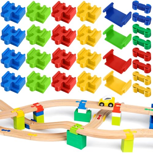 Holzeisenbahn Schienen Adapter，Holzeisenbahn Verbinde, 28 Stück Connectors Eisenbahn Spielzeug Zubehör, Schienenverbinder aus Kunststoff Eisenbahn Spielzeug Zubehör für Kinder im Alter Von 3-7 von ROTKUSZ