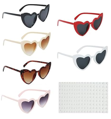 ROTKUSZ 6 Stück Herz Sonnenbrille für Damen,Vintage Herzform Brille Herz Sonnenbrille 90er Jahre Hippie Brille Party brille Brillen für die Bride mit Perlensticker für Party,Hochzeit,Karneval von ROTKUSZ