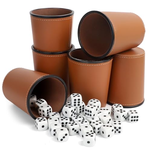 ROTKUSZ Schocken Set, 6 Würfelbecher Leder mit 36 Würfeln, Knobelbecher, Leder Würfelbecher, Würfelspiel, Reisespiele für Erwachsene, Casual Games Bar Puzzles Spielzubehör, Braun ROTKUSZ Schocken Set, 6 Würfelbecher Leder mit 36 Würfeln, Knobelbecher, Leder Würfelbecher, Würfelspiel, Reisespiele für Erwachsene, Casual Games Bar Puzzles Spielzubehör, Braun von ROTKUSZ