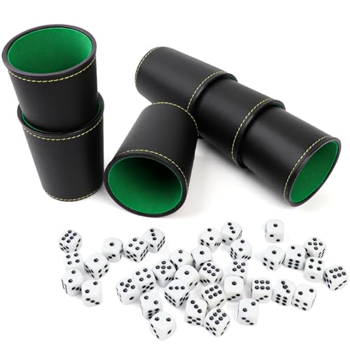 ROTKUSZ Schocken Set, 6 Würfelbecher Leder mit 36 Würfeln, Knobelbecher Leder, Leder Würfelbecher, Würfelspiel, Reisespiele für Erwachsene, Casual Games Bar Puzzles Spielzubehör von ROTKUSZ