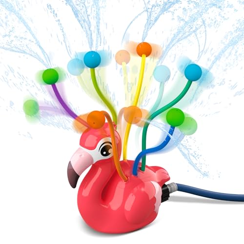 2-in-1-Wassersprinkler-Spielzeug für Erwachsene, Bewässerungsspielzeug für den Garten im Freien mit Wassertentakeln, Befestigung am Gartenschlauch, Wasserspaß-Spielzeug für den Sommer (Flamingo) von ROUSKY