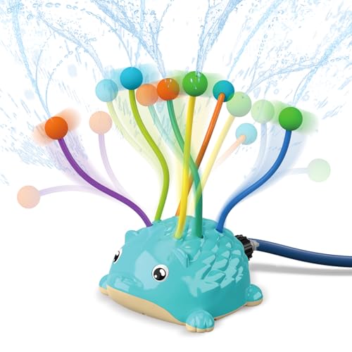 2-in-1-Wassersprinkler-Spielzeug für Erwachsene, Bewässerungsspielzeug für den Garten im Freien mit Wassertentakeln, Befestigung am Gartenschlauch, Wasserspaß-Spielzeug für den Sommer (Igel) von ROUSKY