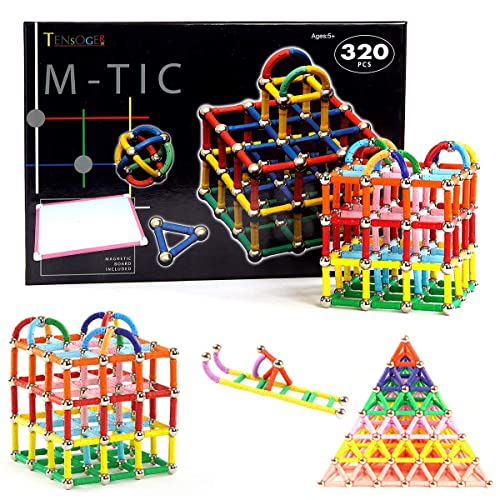 320 Stück Bausteine, Spielzeug, Magnet-Bauset, Bildungsspielzeug, 3D-Puzzle für Kinder und Erwachsene, magnetische Stäbe und Nicht-magnetische Bälle von ROUSKY