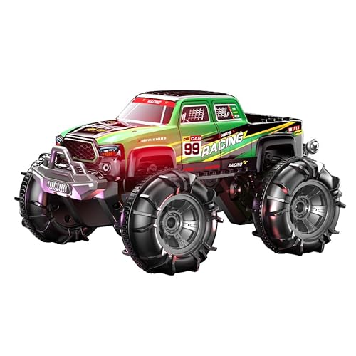 Ferngesteuerter Amphibien-Monstertruck, 2,4 GHz Doppelsteuerung mit Uhr und Controller, 360° drehbares RC-Auto mit LED-Leuchten, Racing Green (Grün) von ROUSKY