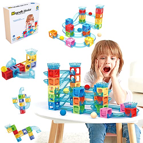 ROUSKY Magnetic Marble Run Race Track Cubes Toy Magnetic Pipeline Assembly Building Toy Stacking Block Sets, Children's Puzzle Toys Gift Box Early Education Toys (36PCS) von ROUSKY