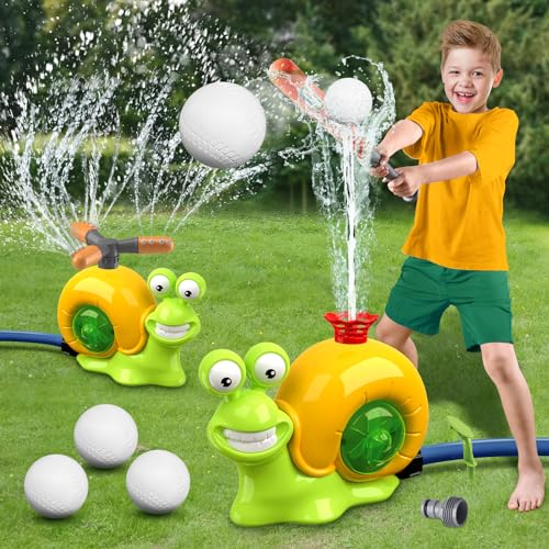 Wassersprinkler-Baseballspielzeug für Kinder, Schnecke/Hubschrauber-Sprinklerball-Set mit 2 Sprinklerköpfen, Outdoor-Spray, Wasserspielzeug für Hinterhof, Rasen, Garten, Sommer, Pool, Party, Spaß von ROUSKY
