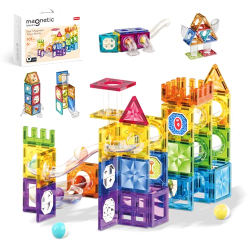 ROXENDA 101 Pcs Teile Magnetbausteine für Kinder ab 3 Jahren – Magnetspielzeug mit Sensorikfunktion, Lernspielzeug für Kindergarten & Vorschule, Kreatives Bauset für Jungen und Mädchen von ROXENDA