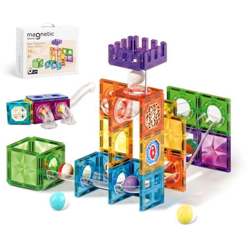 ROXENDA 73 Piezas Magnetische bausteine kugelbahn- Juguete Educativo Stem para niños. Con imanes potentes, Ideal para Juegos interactivos Familiares y Desarrollo de Habilidades espaciales von ROXENDA