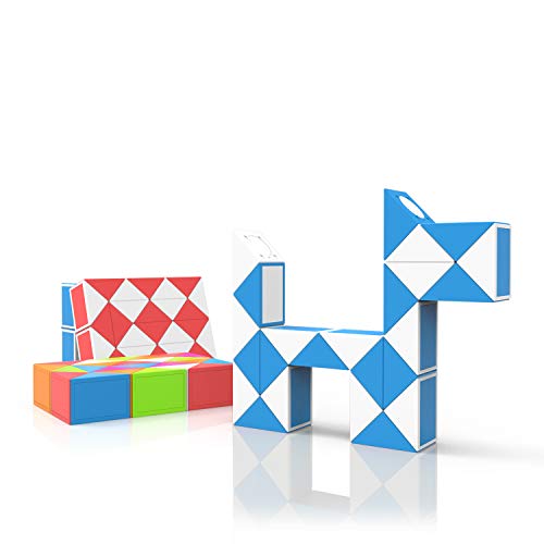 ROXENDA Magic Snake mit 24 Blöcke, Magische Schlange Würfel Twist Puzzle - 3D Fidget Knobelspiele Mitgebsel Kindergeburtstag für Kinder Erwachsene - 1 Pack (Blau) von ROXENDA